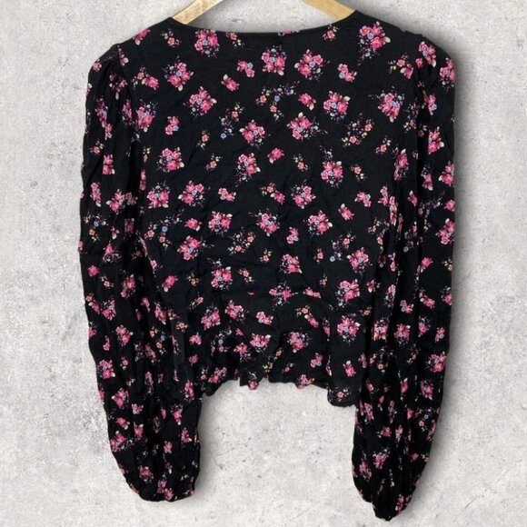 NEW AFRM Hart Floral Print Peplum Cutout Top Bohemian Nordstrom Bell Sleeve Boho - Picture 4 of 14